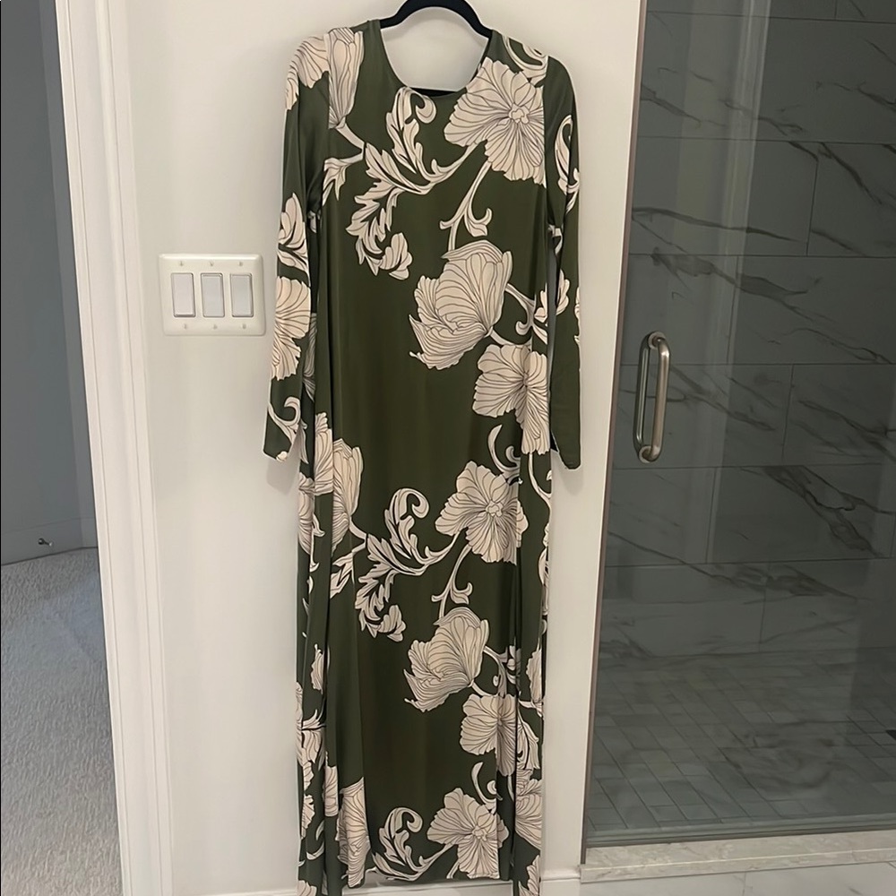 Floral Green Long Sleeve Maxi Dress